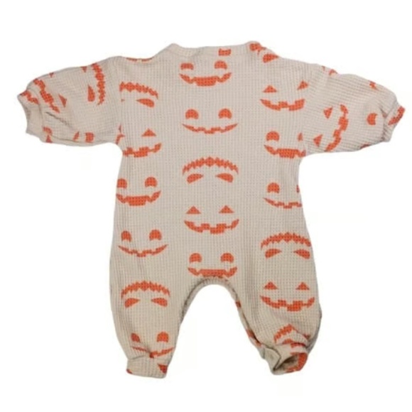 Mini Olie Waffle Knit Pumpkin One Piece Pajamas 9–12 Months Fall Halloween - Picture 3 of 6